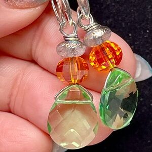 Elegant Green and Orange Crystal Earrings